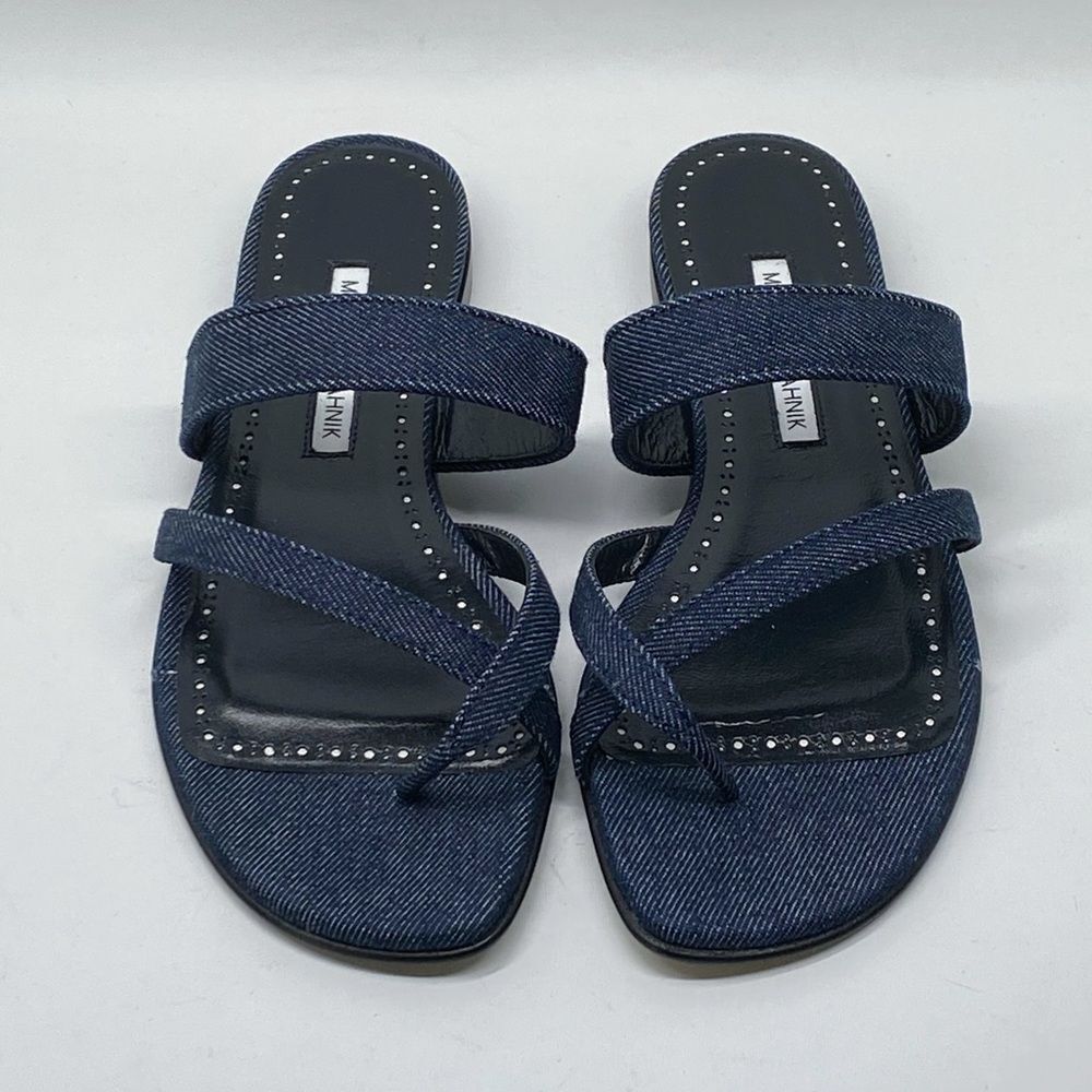 Manolo Blahnik Susaperf Cotton Flat Sandals size 37 - Picture 3 of 13